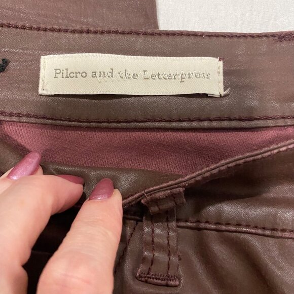 Anthro Pilcro‎ Script Coated Jeans with Side Lace Up Ties Size 28 in Clay - Picture 7 of 12